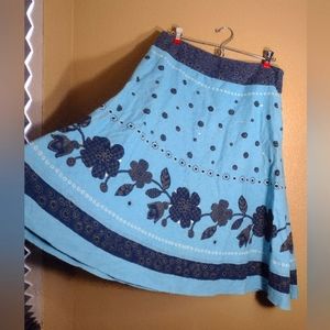 Floral blue, midi A- line skirt